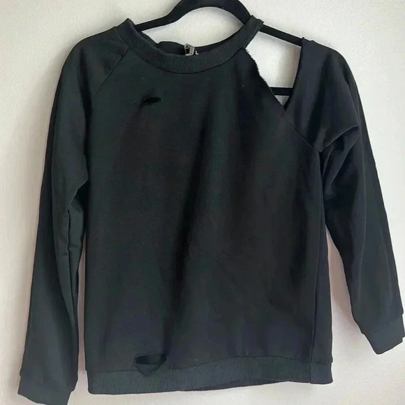 TOV Los Angeles Ripped Cold Shouder Sweatshirt Black Size 38 Small - Picture 1 of 7